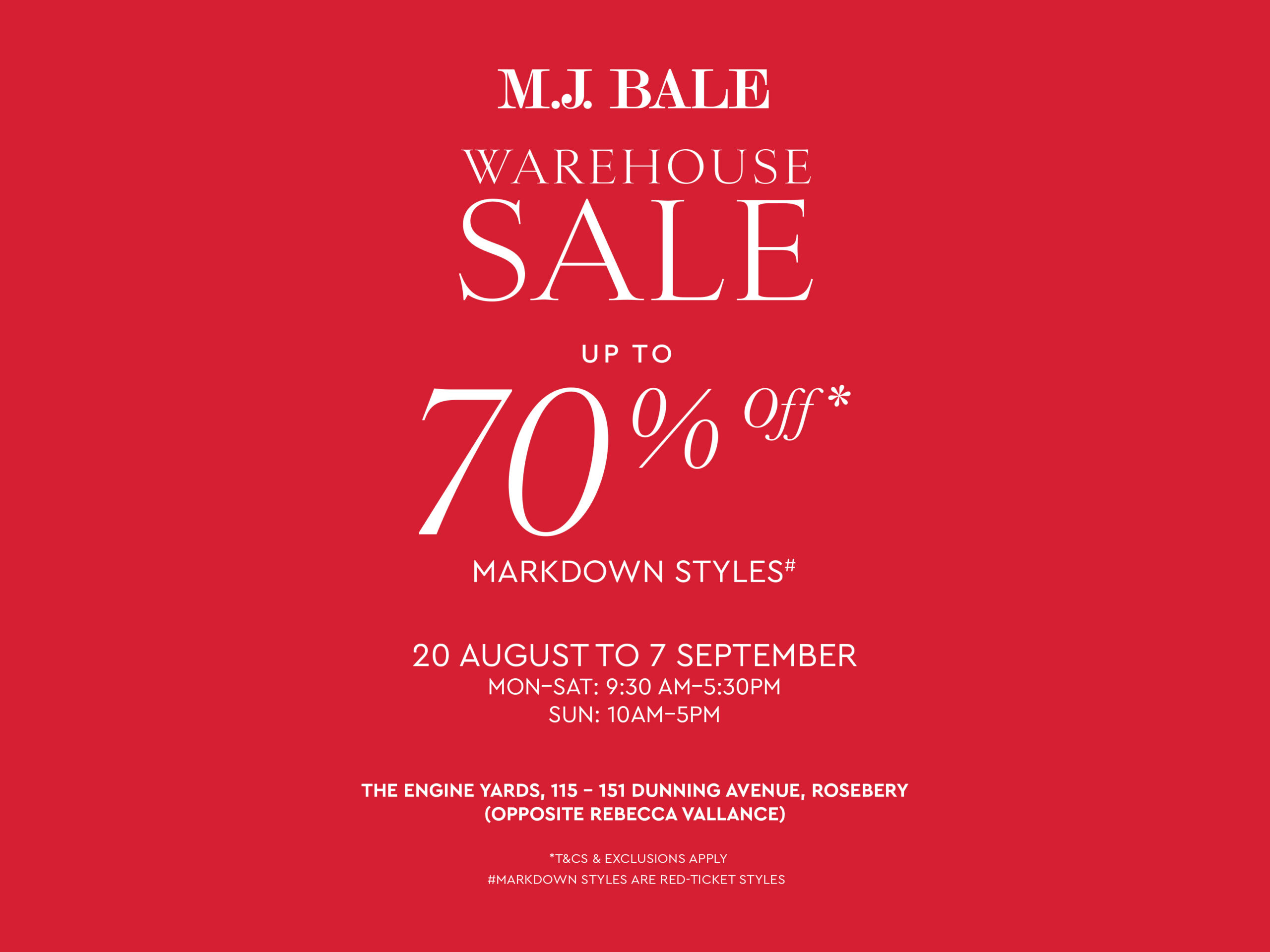 M.J. Bale warehouse sale